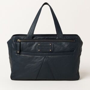 Marc Jacobs Dark Blue Crinkled Leather Shoulder Bag Chic Spacious Tote